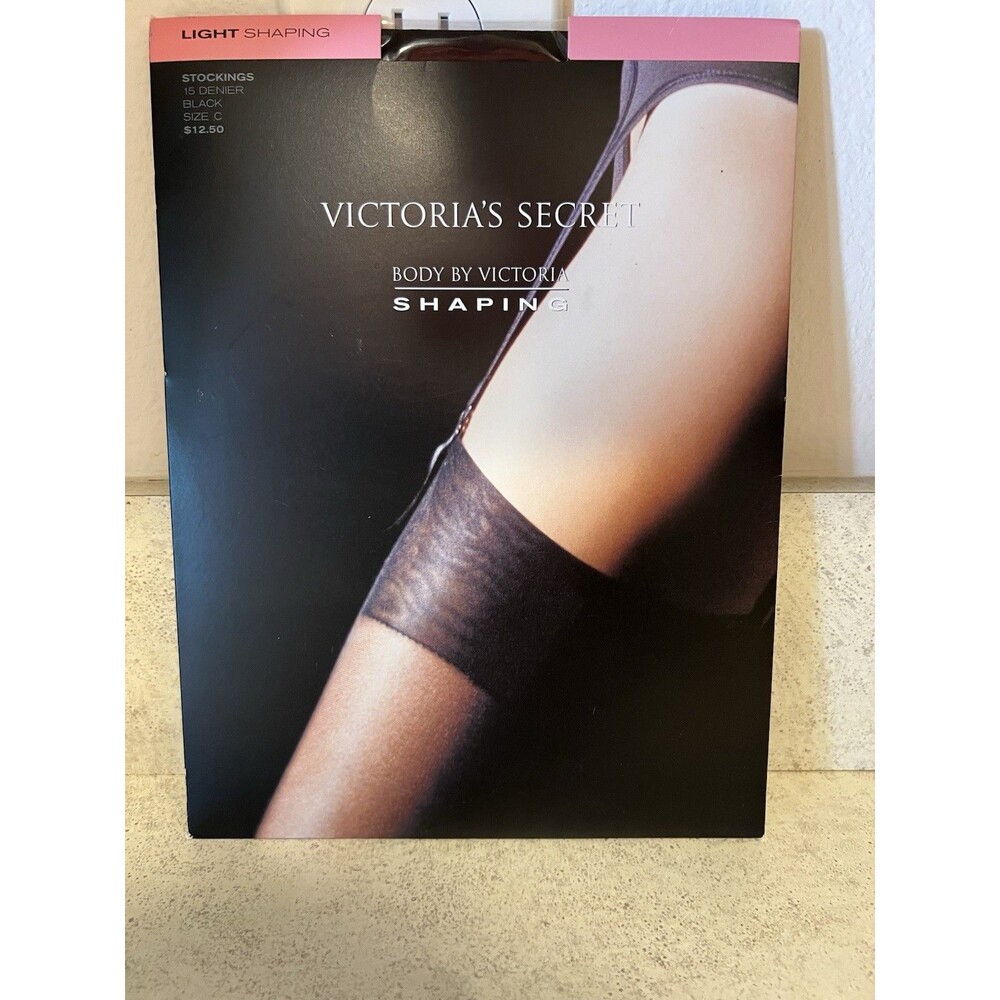 VICTORIA'S SECRET Light Shaping Garter Stockings Thigh High Size C Black Sissy